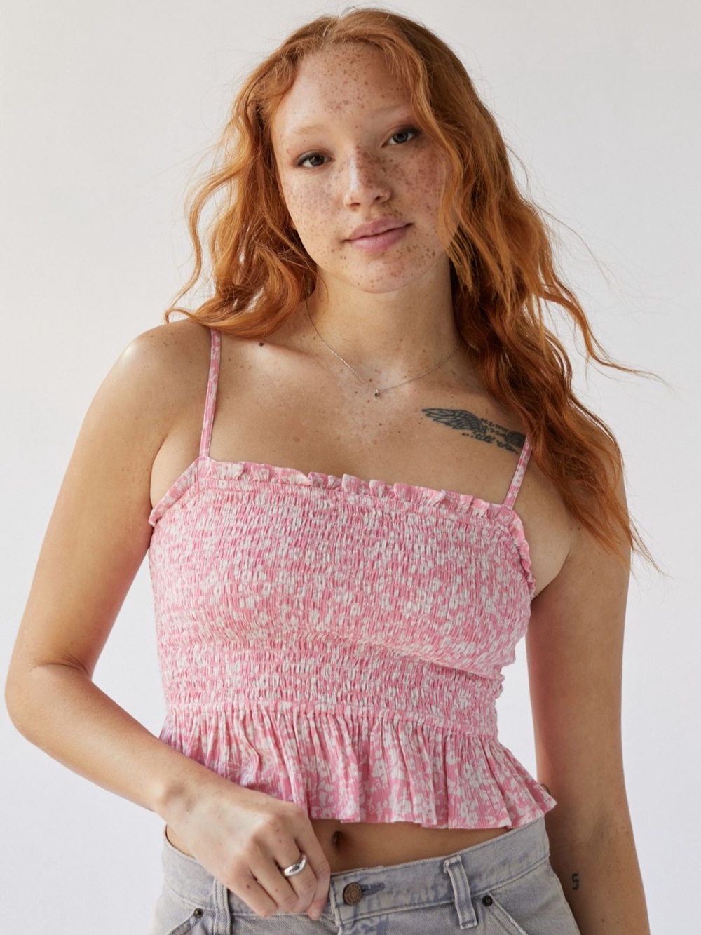 Billabong Pink Floral Smocked Peplum Cami